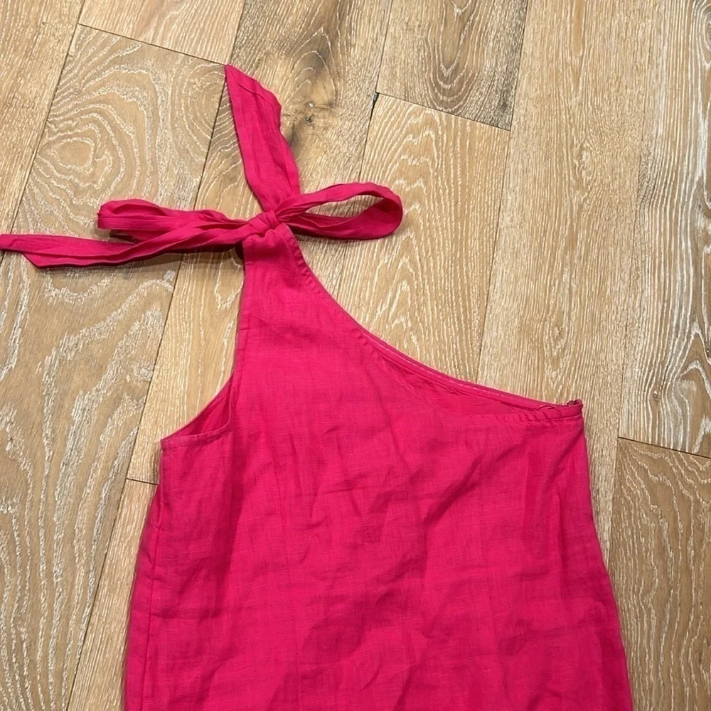 J.Crew Linen One Shoulder Hot Pink Dress